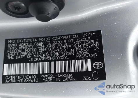 2017 Toyota Prius Prime Advanced из США, поврежденный, VIN JTDKARFPXH3000290